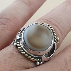 Antique Style Sulemani Agate Ring Vintage Brass & Silver Inlay Design