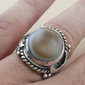 Antique Style Sulemani Agate Ring Vintage Brass & Silver Inlay Design