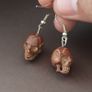 Vintage Carved Skull Shape Wood & brass Earings Image 2