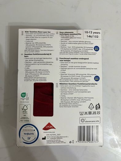 Kids ski baselayer set, age 10-12, brand new in unopened box