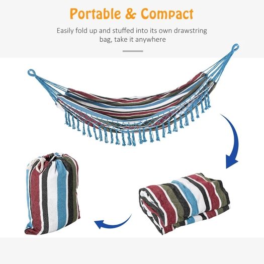 Cotton Hammock Portable w/ Carrying Bag Brazilian Fringe Deluxe Swing Chair for Beach, Yard, Bedroom, Patio, Porch, Indoor, Outdoor
