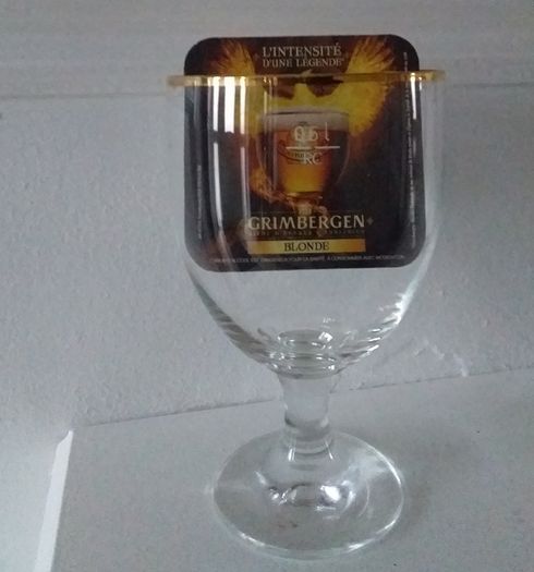 Grimbergen Half Litre , Gold Rimmed Goblet Style , Beer Glass and 2 Beer Mats