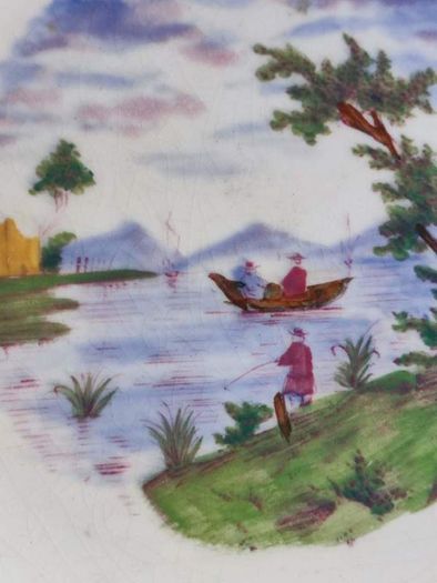 Vintage Wedgwood of Etruria England hanging plate of fishing by the river.