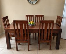 Solid wood matching furniture set - dinning table/chairs, book cabinet, large coffee table, mirror, side tables