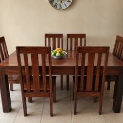Solid wood matching furniture set - dinning table/chairs, book cabinet, large coffee table, mirror, side tables