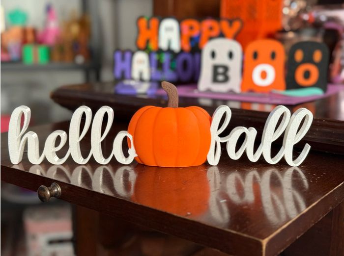 Hello Fall Sign with Pumpkin Halloween