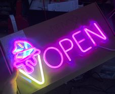 Ice Cream Gelato OPEN Neon Light Sign Take Away Foods Meats Shop