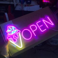 Ice Cream Gelato OPEN Neon Light Sign Take Away Foods Meats Shop