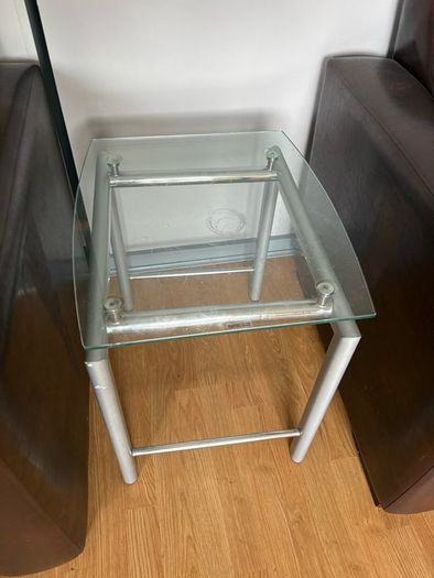 two glass side tables and one glass coffee table