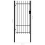 Fence Gate Single Door with Spike Top Steel 1x2 m Black Image 5