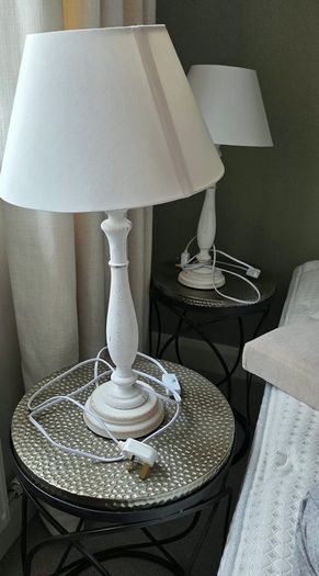 King size bed + headboard + mattress + bedside tables + lamps