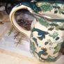 Beautiful Old Mason Jug, England, Chartreuse pattern, teal, green and gilt floral chinoiserie decoration shaped rim and scroll handle mid 20th century Image 4