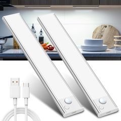 Under Cabinet Kitchen Lights Cupboard - LED Motion Sensor Light Indoor - 1100mAh Rechargeable Battery Operated - Wardrobe Strip Lighting Magnetic Stick Wireless USB Powered Shelf Stairs Counter Closet