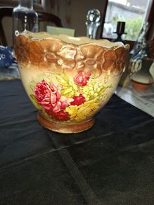 Victorian era Jardiniere Plant Pot Decorated with Floral Rose Patterns, Postage Available,