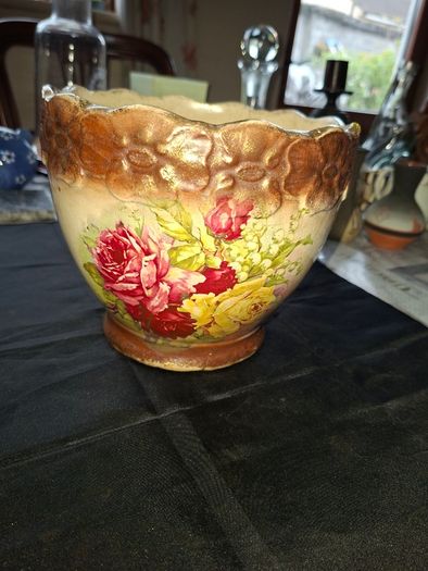 Victorian era Jardiniere Plant Pot Decorated with Floral Rose Patterns, Postage Available,