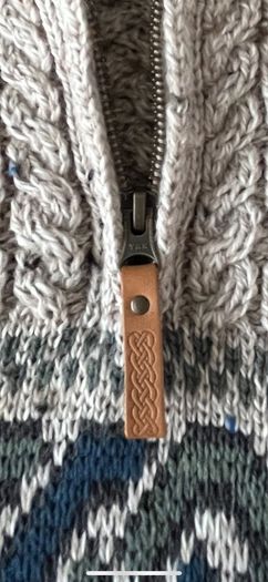 Aran Crafts Celtic Jacquard Zip Sweater | Oatmeal size L