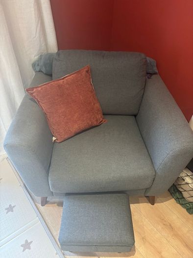 Grey Sofa & Armchair Set with Ottoman Footstools