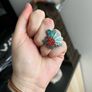 Handmade Sterling Silver Hopi Zuni Headdress Multi Stone Silver Ring- Turquoise and Coral - Vintage Image 5