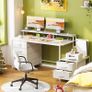 128cm Desk with Fabric File Cabinet Computer Shelves and Drawers Writing Table Monitor Stand Study Workstation for Home Office White Image 2
