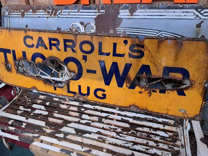 Vintage Roached Enamel Sign