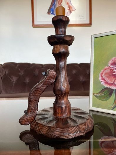 Primitive Candle Stick Antique Style Wood with Iron Tacks