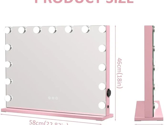 Hollywood Make-Up Mirror with Lights, Hollywood Makeup Mirror with 15 Dimmable Bulbs, Touchscreen Mirror with USB Table Top Mirror with 3 Colour Modes, Removable 10 x Magnifying Glass, Pink