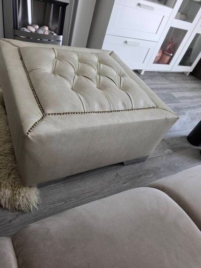 Cream Leather Custom Stud Ottoman Coffee table