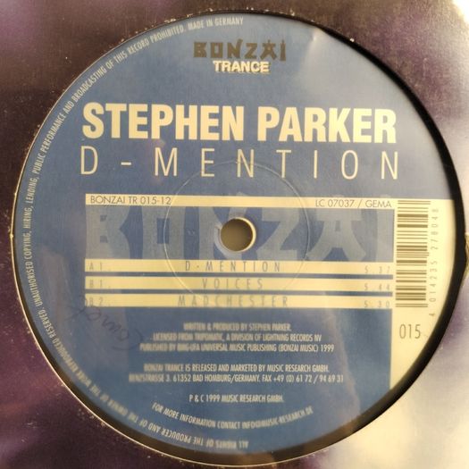 Stephen Parker - D-Mention - Bonzai Trance Germany Records - QUALITY Late 90s TRANCE from the late Marino Stephano R.I.P.