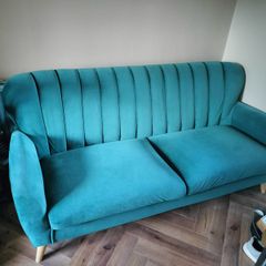 2x teal velvet sofas (blue couch)