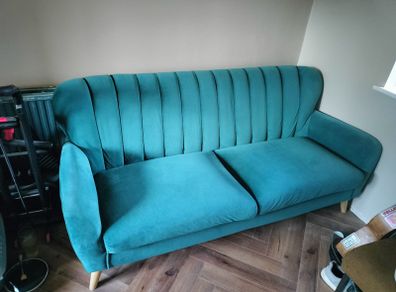 2x teal velvet sofas (blue couch)