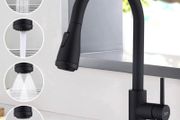Kitchen Taps Mixer 4 Modes Kitchen Sink Taps with Pull Out Spray Single Handle 360 Degree Swivel Kitchen Faucet for Hot&amp;Cold Water Modern Basin Mixer Tap for Kitchen Sink, Matte Black (FREE POSTAGE)
