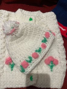 Hand knit Cardigan and Hat set