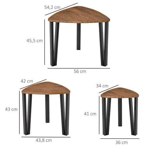 3 PCs Stackable Coffee Table Set Accent Furniture MDF Steel Frame Walnut (FREE POSTAGE)