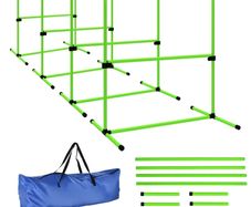Agility Set for Dogs 4-piece Height-Adjustable Agility Equipment with 4 Hurdles Carry Bag 99 x 65 x 94 cm Green
