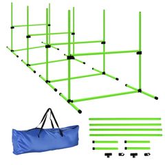 Agility Set for Dogs 4-piece Height-Adjustable Agility Equipment with 4 Hurdles Carry Bag 99 x 65 x 94 cm Green