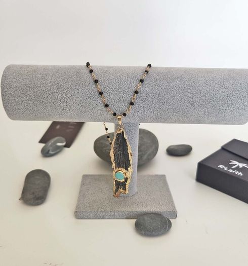 Necklace Black Kyanite With Black Beads Rosary Chain Unique Black