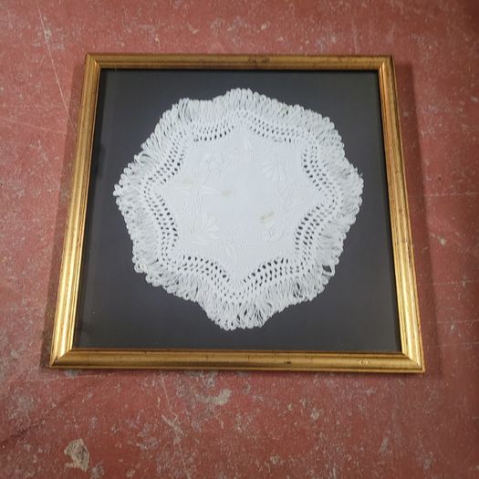 Antique framed embroidered doily
