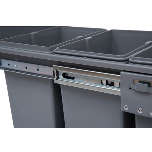 40L Pull Out Kitchen Recycle Waste Bin with Soft Close Dustbin Recycling Cabinet Trash Can Grey (1x20L+2x10L))