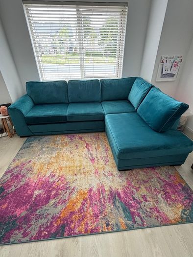 DFS Okra Velvet Teal Corner Sofa