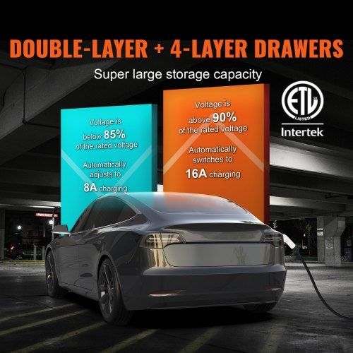 Portable EV Charger Type 2, 16A 3.7 kW, Electric Vehicle Car Charger with 28 ft Charging Cable CEE 7/7 Plug, IEC 62196 Home EV Charging Station with Storage Bag Charging Cable Hook, IP66