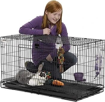Pets Medium Wabbitat Rabbit Cage, Grid Mesh Floor, Removable Tray, Top & Front Door Access, Rust Resistant Finish, No Tools Required