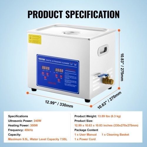NEW SALE | 10L Ultrasonic Cleaner Machine Stainless Steel Ultrasonic Cleaning Machine Digital Heater Timer Jewelry Cleaning for Commercial Personal Home Use(10L)