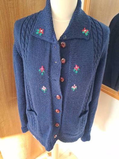 Hand Crafted & Hand Embroidered New Navy Wool Cardigan Size 12-14