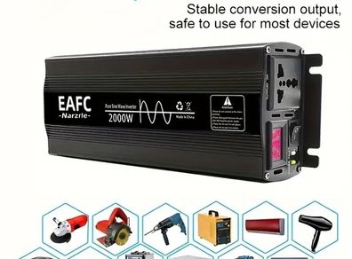 4000W Portable Car Power Inverter, Pure Sine Wave DC 12V to AC 220V