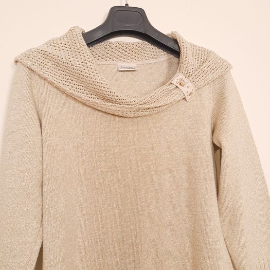 Faber Beige Oatmeal Cream Chunky Cowl Neck Knit Jumper with Buckle Detail 8-10UK/36-38EU