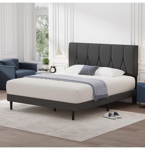 Double Bed Frame, Dark Grey, Upholstered
