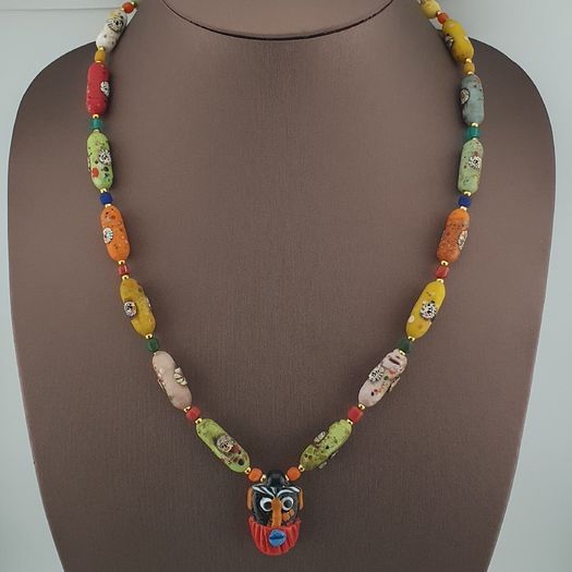 Antique Venetian Style Old Face Glass Beads & Old Face Glass Beads Necklace