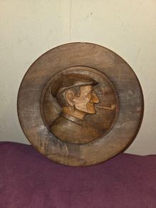 Vintage J.Alberdi Carved Wooden Wall Plaque