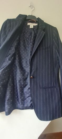 Navy Pinstripe Wool Blazer