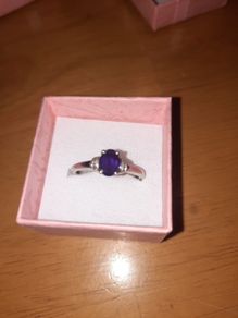 9C White Gold Diamond & Amythest Ring